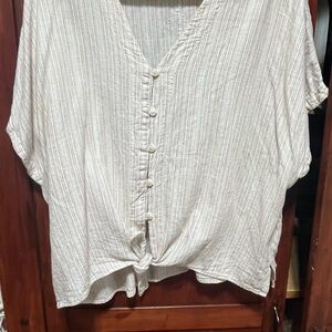 Time and Tru Beige Striped Blouse